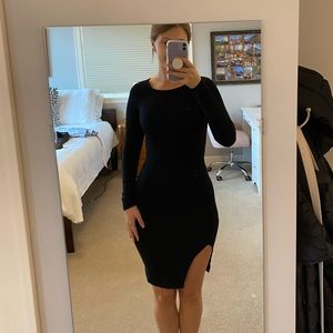 Black midi bodycon long sleeve dress with slit | Tobi - XS